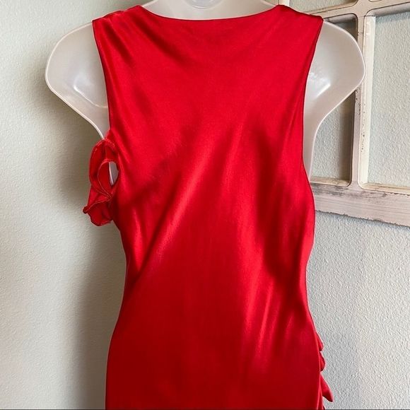 RED SILK DRESS Pure Silk 100% with Ruffles Size 8 Medium - Picture 10 of 14